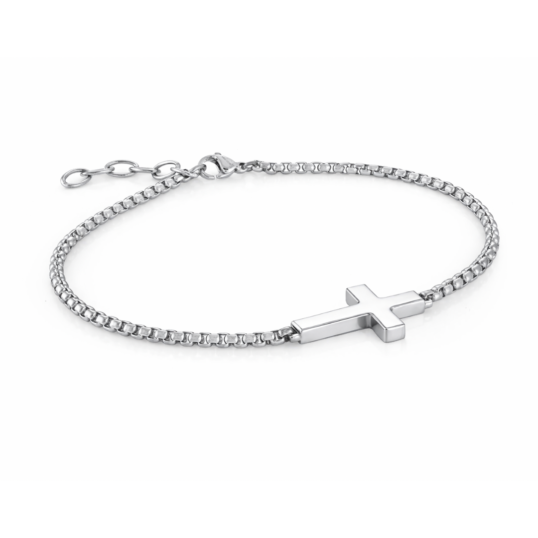 Silver cross bracelet minimalist Christian jewelry stainless steel elegant box chain
