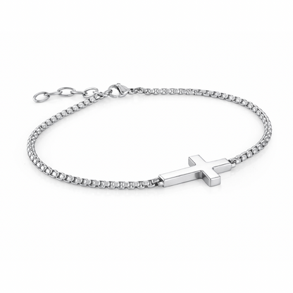 Silver cross bracelet minimalist Christian jewelry stainless steel elegant box chain
