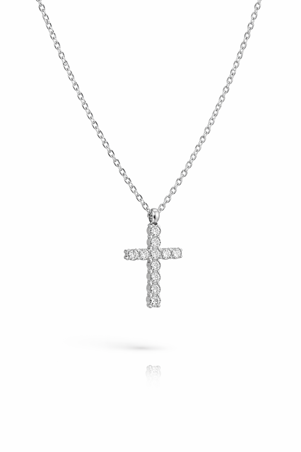 Silver crucifix pendant necklace detailed Jesus cross necklace with CZ Christian faith jewelry
