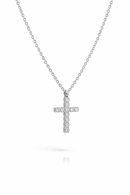 Silver crucifix pendant necklace detailed Jesus cross necklace with CZ Christian faith jewelry