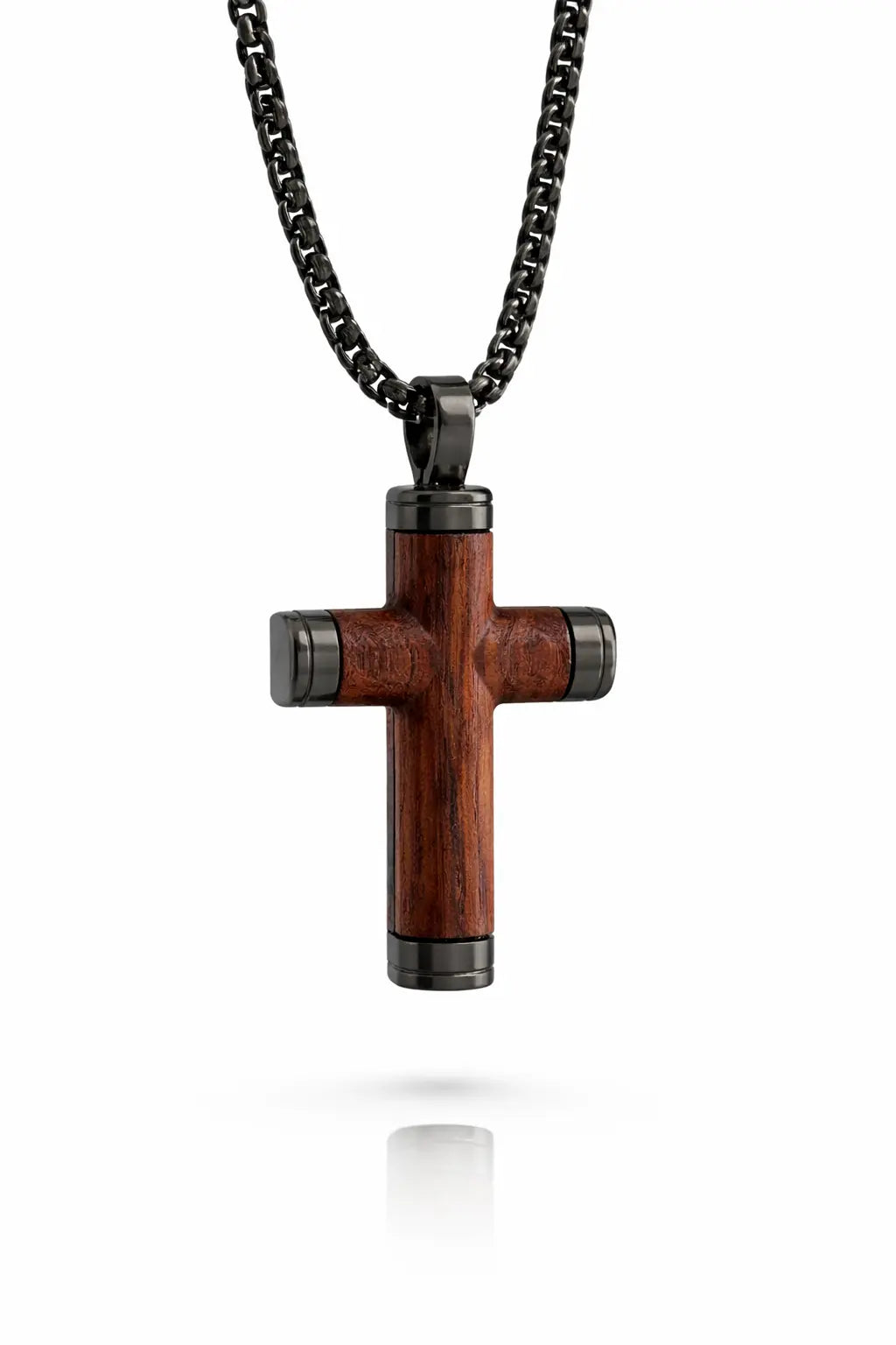 Wood Cross Necklace | 22” Premium Black or Silver Stainless Steel Gospel Selections