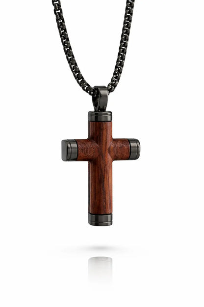 Wood Cross Necklace | 22” Premium Black or Silver Stainless Steel Gospel Selections
