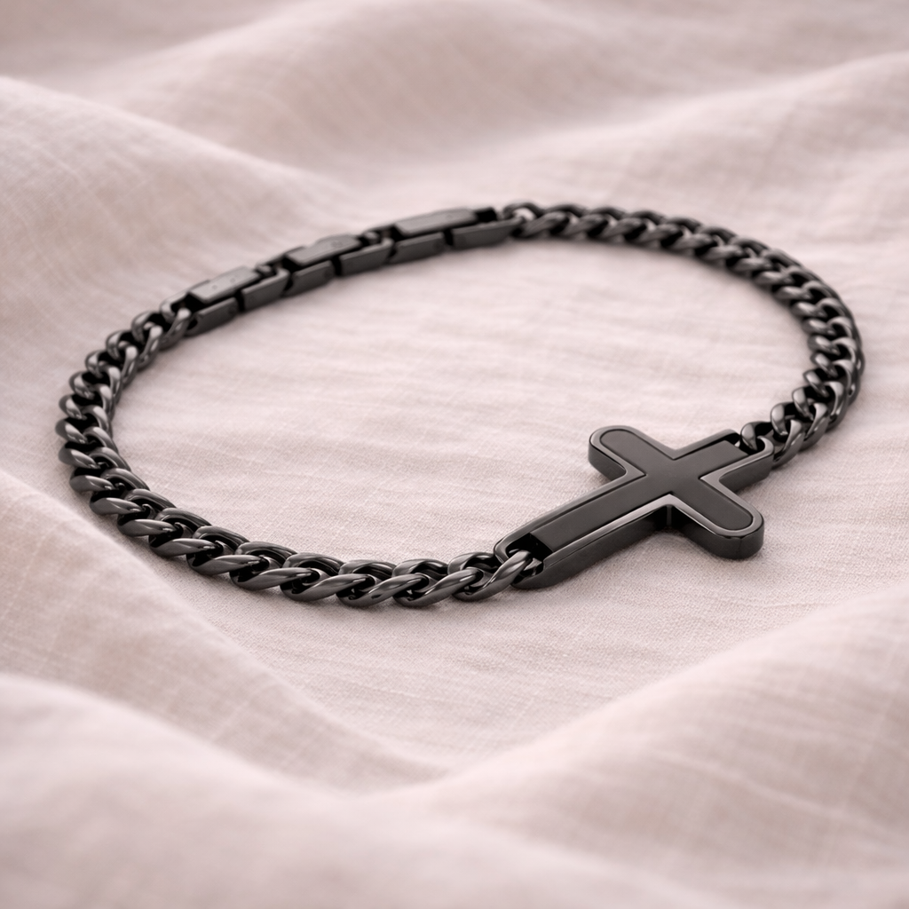 Bracciale a catena a maglie forzate incrociate | 7.5"+1" Acciaio inossidabile Oro, Argento e Brunito