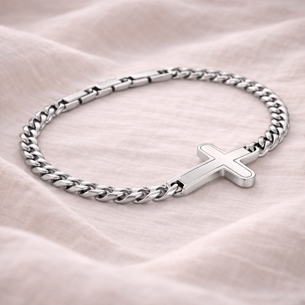 Bracciale a catena a maglie forzate incrociate | 7.5"+1" Acciaio inossidabile Oro, Argento e Brunito