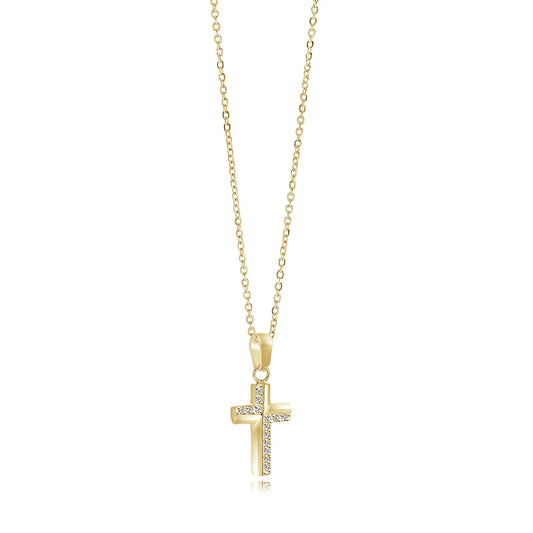 Half-CZ Micro Cross Necklace for Women – Premium Stainless Steel Chain With Cubic Zirconia