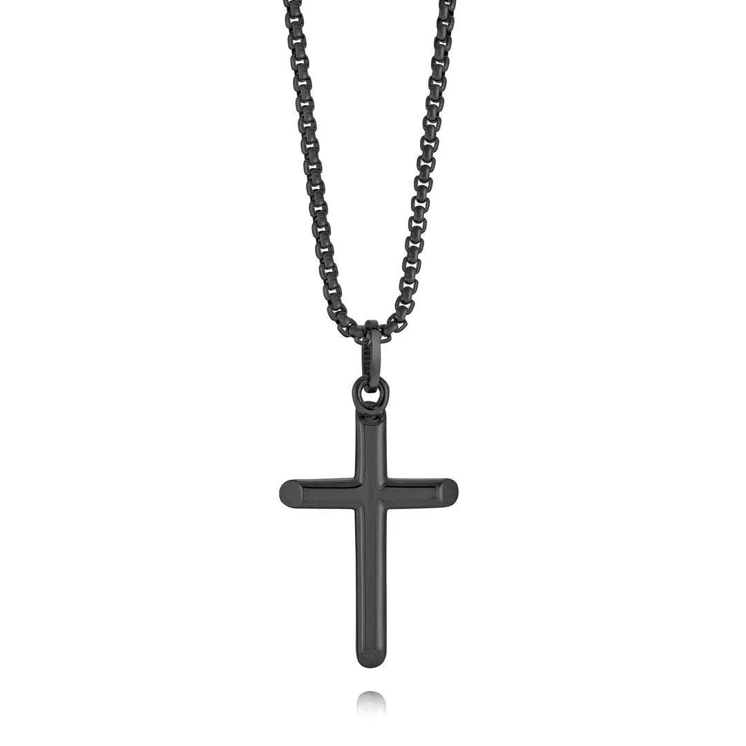 Men’s premium stainless steel cross necklace with black finish, modern faith-inspired jewelry for men, Christian Jewelry Canada
