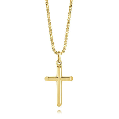 Men’s premium stainless steel cross necklace with polished 14K gold plated finish, minimalist faith jewelry, Christian Jewelry Canada