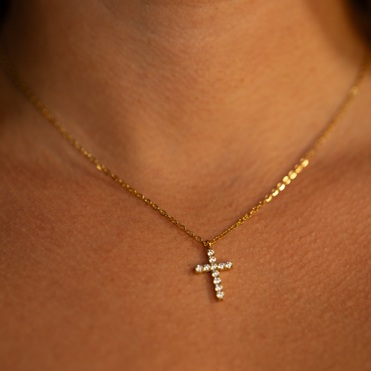 Classic CZ Cross necklace | 16+2”Stainless Steel Chain