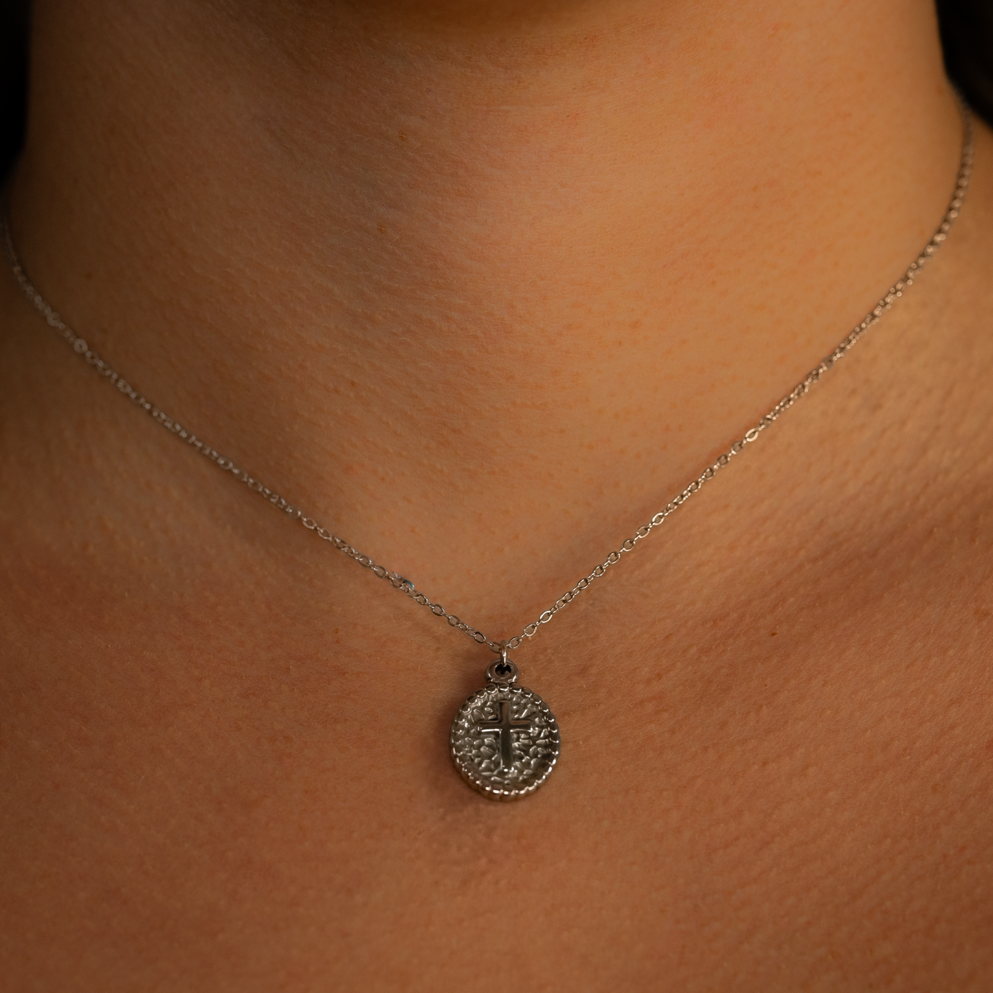 Jesus Cross Oval | 16” + 2” Gold or Silver Stainless Steel