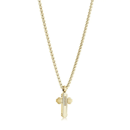 Women’s stainless steel cross necklace with 14K gold plated finish and 18-inch chain, Christian jewelry Canada