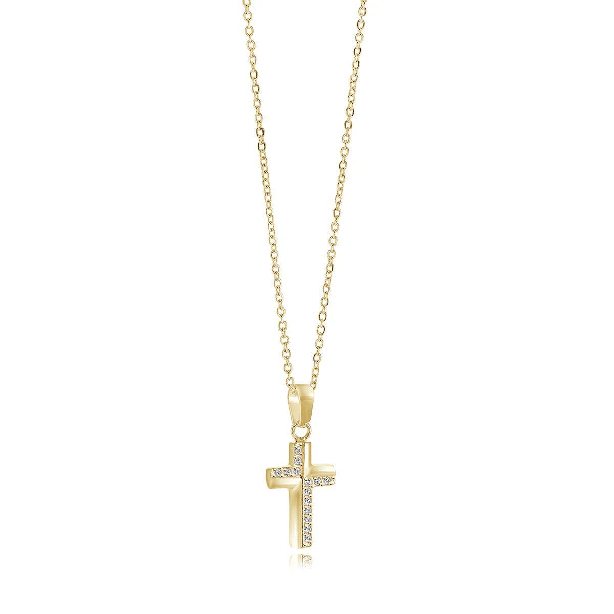 Women’s stainless steel mini brushed cross necklace with 14K gold plated finish and 20-inch chain, Christian jewelry Canada