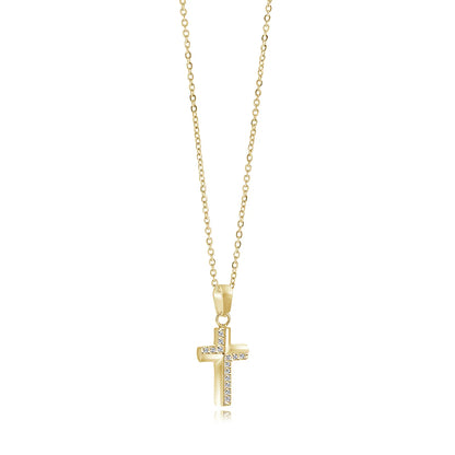 Women’s stainless steel mini brushed cross necklace with 14K gold plated finish and 20-inch chain, Christian jewelry Canada